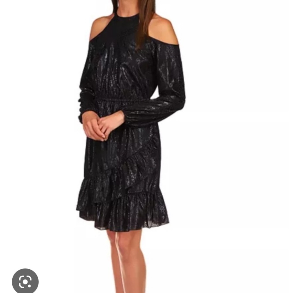 Michael Kors cold shoulder Halter black ruffled tiered Black Dress NWT F25014